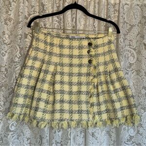 Zara Yellow and Gray Plaid Mini Skirt